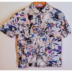 MBX Men’s Size Extra Large White Geometric Tropical Flower Button Up Shirt (851m